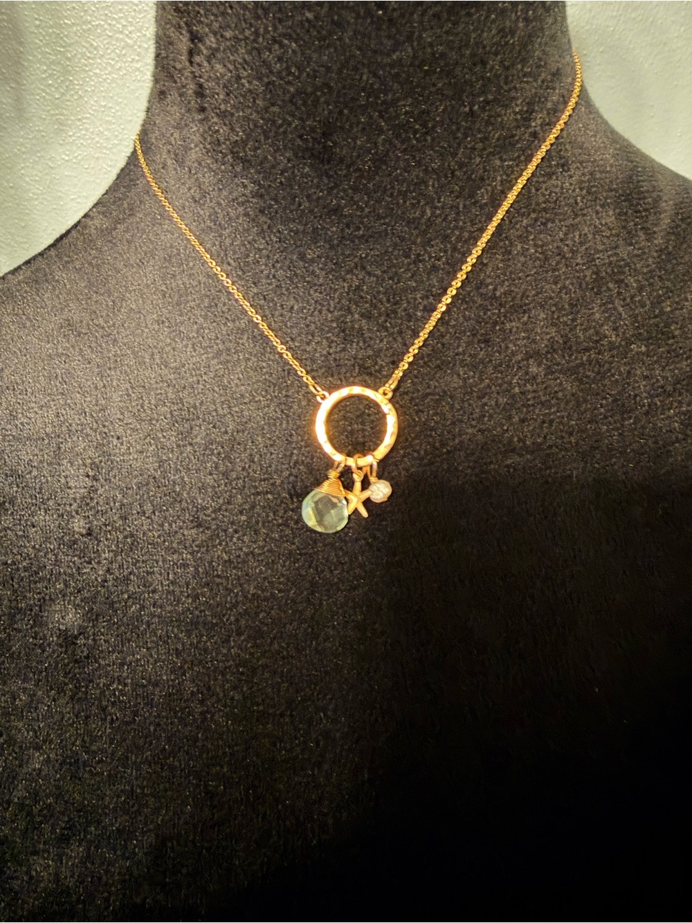 Gold-Tone Circle Necklace with Iridescent Crystal and Star Charm